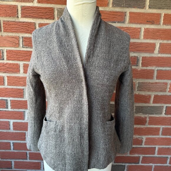 Eileen Fisher Brown Shawl Collar Wool Boucle Fitted Jacket - XS - Pockets - Picture 1 of 3